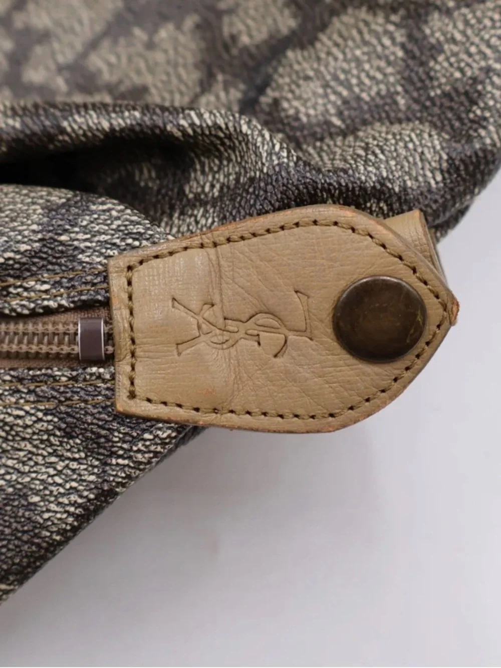 Saint Laurent Brown Patterned Canvas Backpack with Tan Trim